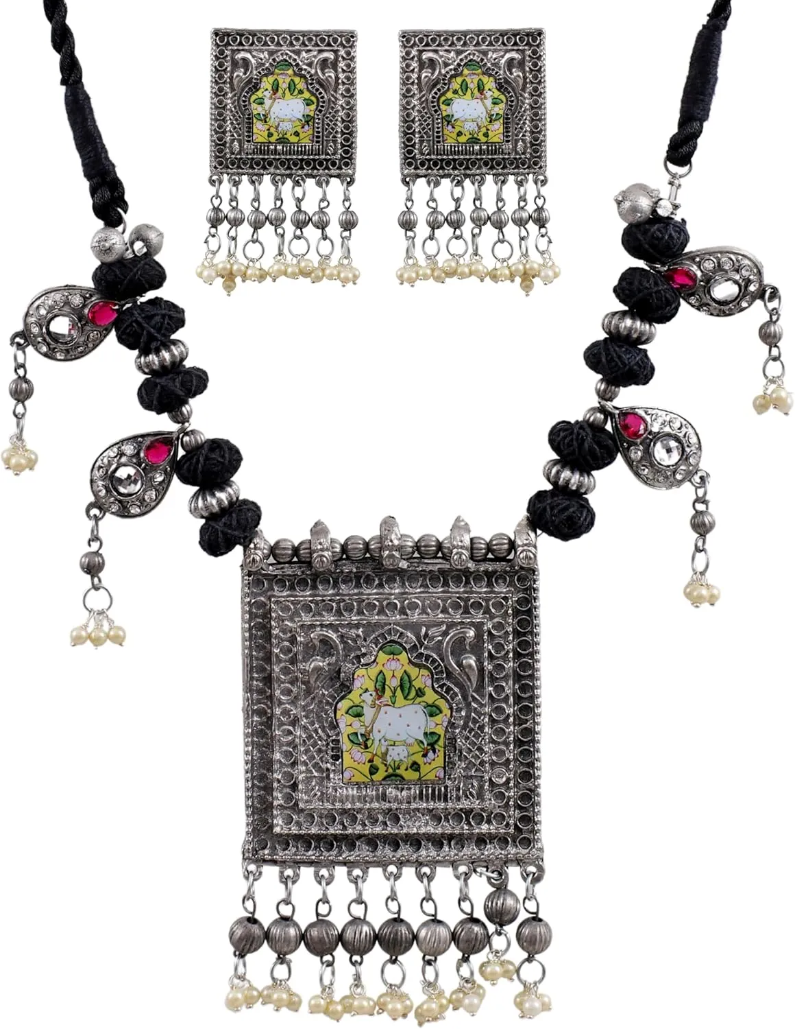 Designer Ethnic Silver Oxidized Handmade Statement Vintage Antique Indian Afghani Tribal Boho Choker Necklace Set Women