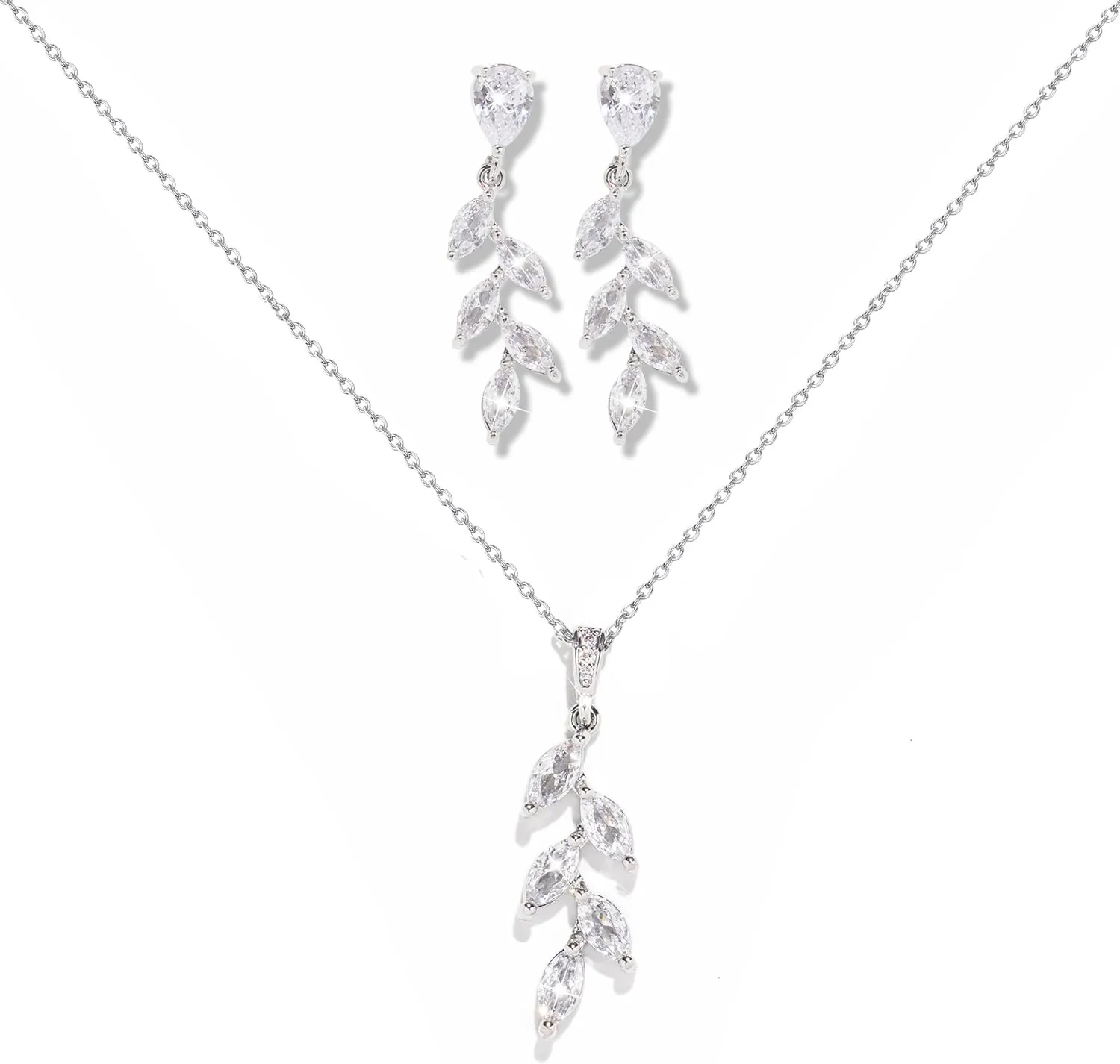 DHQH Bridesmaid Necklace Earrings Set Gifts I Couldn't Say I DO Without You Cubic Zirconia Leaf Pendant Necklace Bridesmaid Proposal Gift Set of 4 6