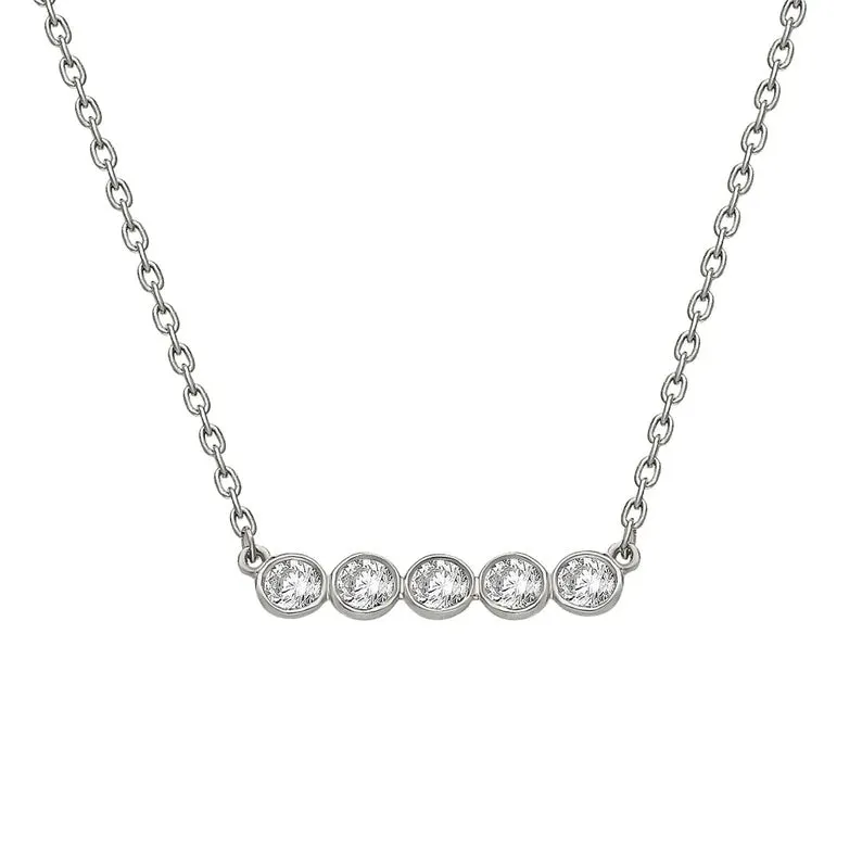 Diamond Bezel Bar Necklace, 14ky (5 stones)