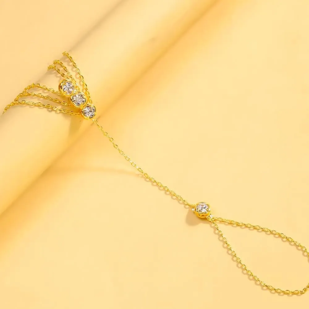 Diamond Gold Bracelet Rings Hand Chain for Women, 925 Sterling Silver White CZ Heart Finger 14k Gold Plated Dainty Trendy Layered Stackable Link Chain Ring Bracelet Body Summer Jewelry Graduation Gift