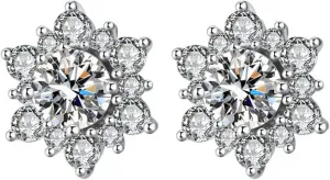 Diamond Stud Earrings for Women, Bridal Wedding Halo Stud Earrings for Bride Bridesmaid, 18K White Gold Plated Cubic Zirconia Stud Gift (Sun Silver)