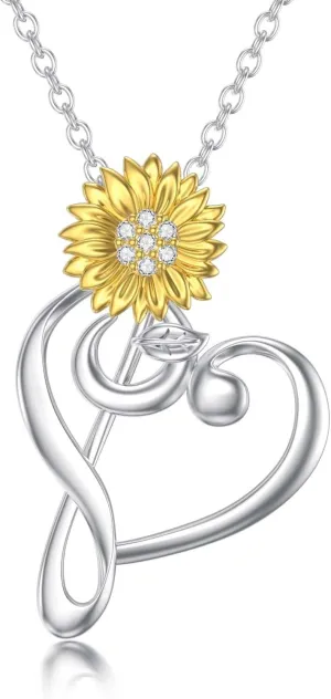 Diamond Sunflower Necklace for Women 925 Sterling Silver Sunflower Jewelry Gifts for Mom Wife Girlfriend Daughter Sister Friend