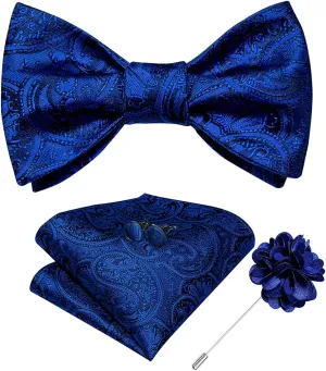 DiBanGu Paisley Bow Ties for Men Silk Self Tied Bowtie and Pocket Square Cufflinks with Lapel Pin for Wedding Party