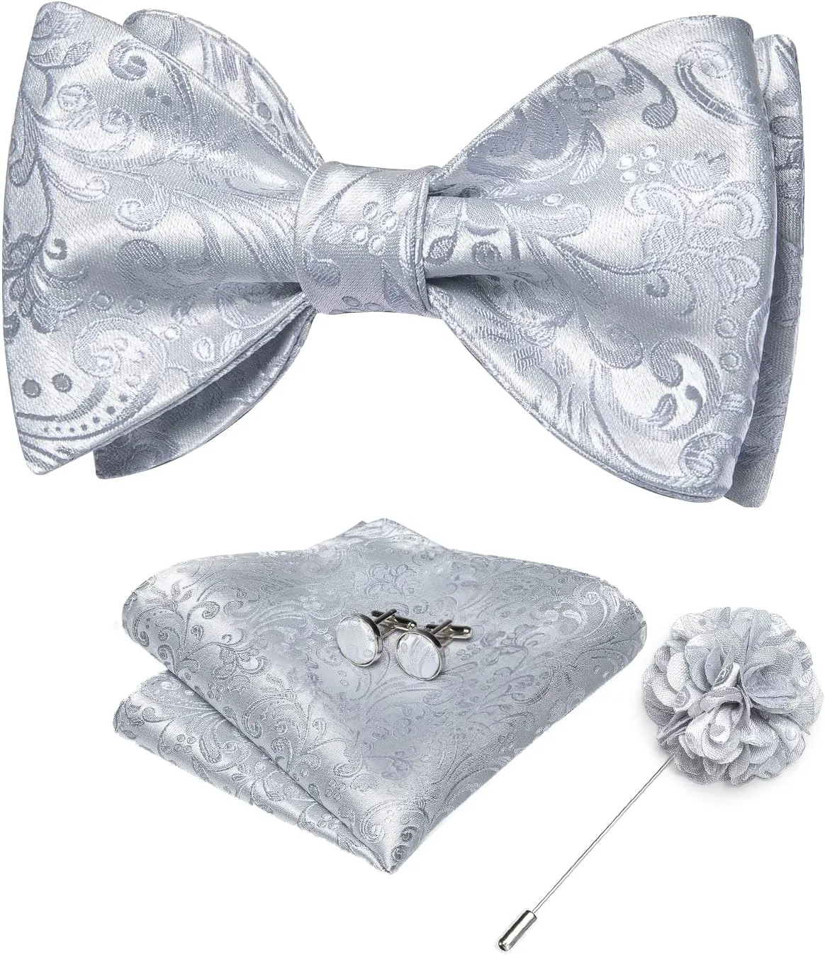 DiBanGu Paisley Bow Ties for Men Silk Self Tied Bowtie and Pocket Square Cufflinks with Lapel Pin for Wedding Party