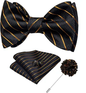 DiBanGu Paisley Bow Ties for Men Silk Self Tied Bowtie and Pocket Square Cufflinks with Lapel Pin for Wedding Party
