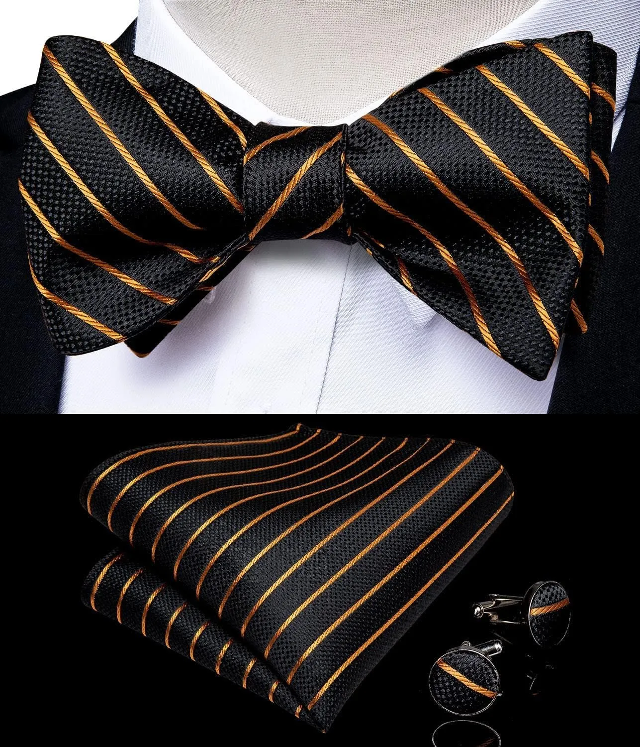 DiBanGu Paisley Bow Ties for Men Silk Self Tied Bowtie and Pocket Square Cufflinks with Lapel Pin for Wedding Party