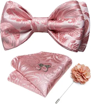 DiBanGu Paisley Bow Ties for Men Silk Self Tied Bowtie and Pocket Square Cufflinks with Lapel Pin for Wedding Party