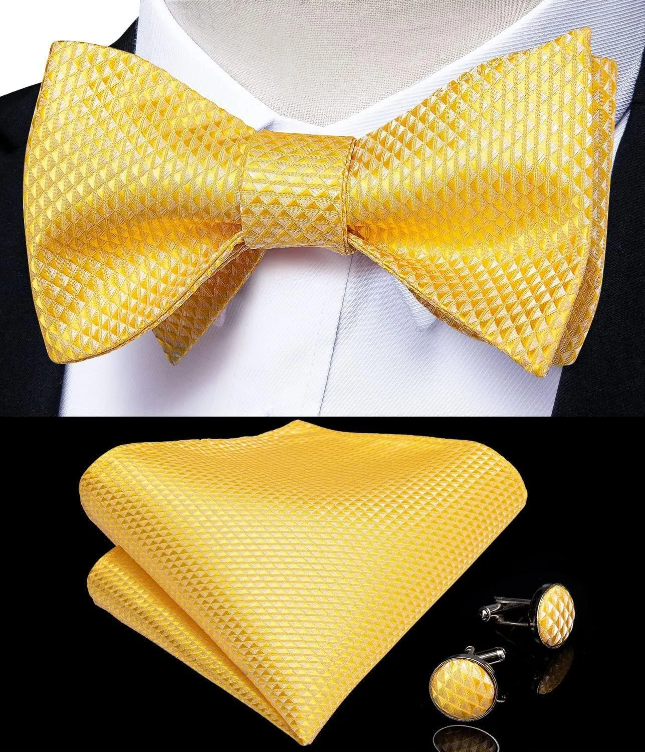 DiBanGu Paisley Bow Ties for Men Silk Self Tied Bowtie and Pocket Square Cufflinks with Lapel Pin for Wedding Party