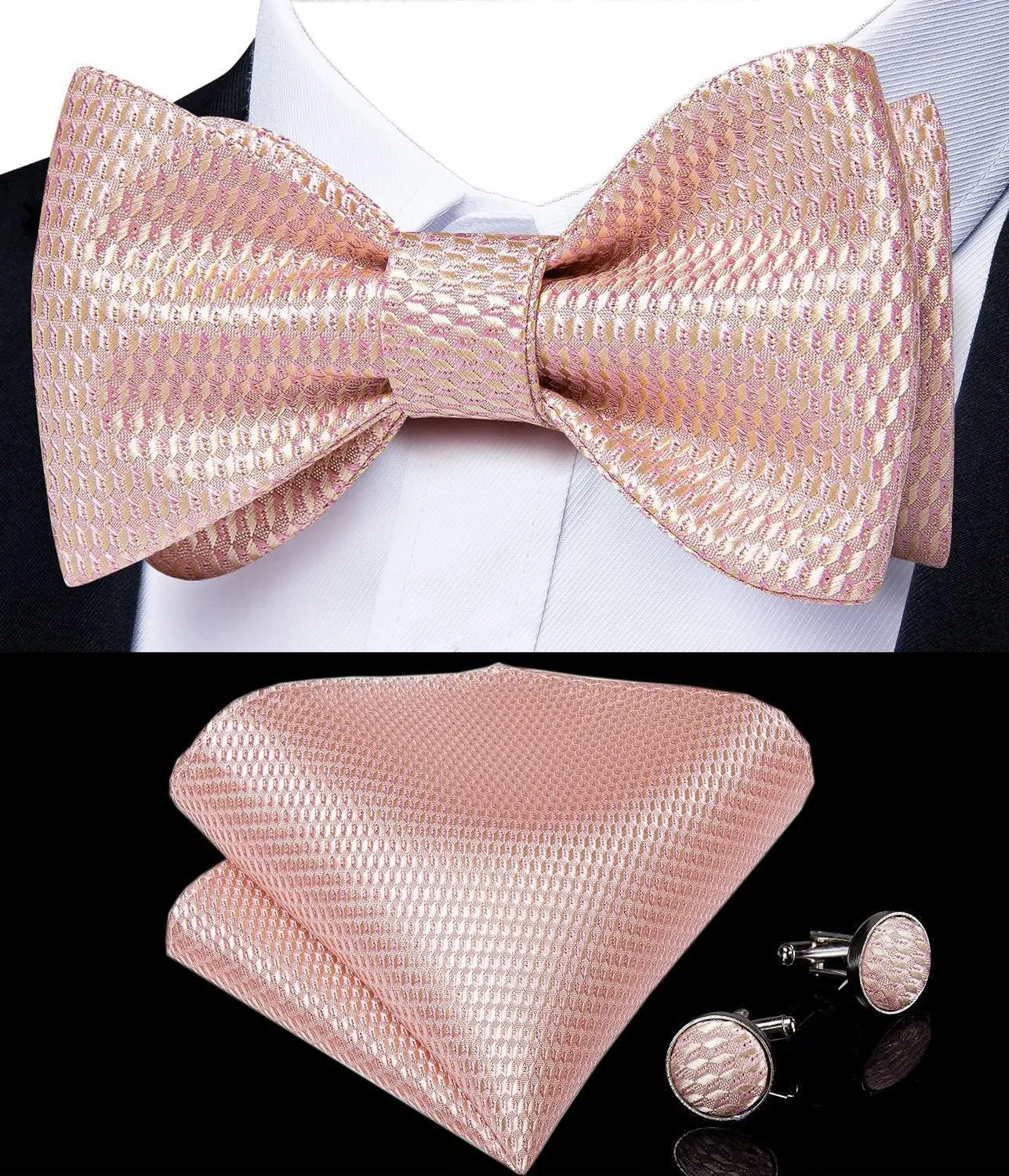 DiBanGu Paisley Bow Ties for Men Silk Self Tied Bowtie and Pocket Square Cufflinks with Lapel Pin for Wedding Party