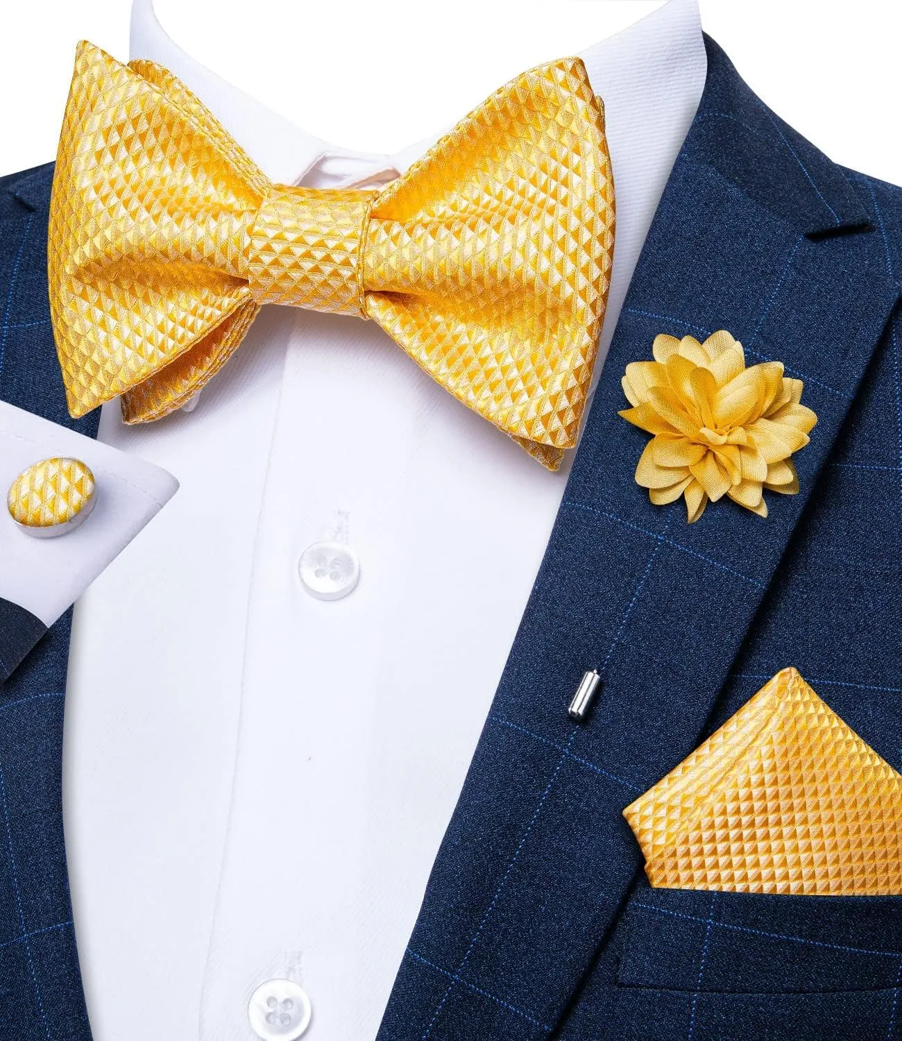 DiBanGu Paisley Bow Ties for Men Silk Self Tied Bowtie and Pocket Square Cufflinks with Lapel Pin for Wedding Party