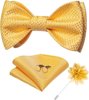 DiBanGu Paisley Bow Ties for Men Silk Self Tied Bowtie and Pocket Square Cufflinks with Lapel Pin for Wedding Party