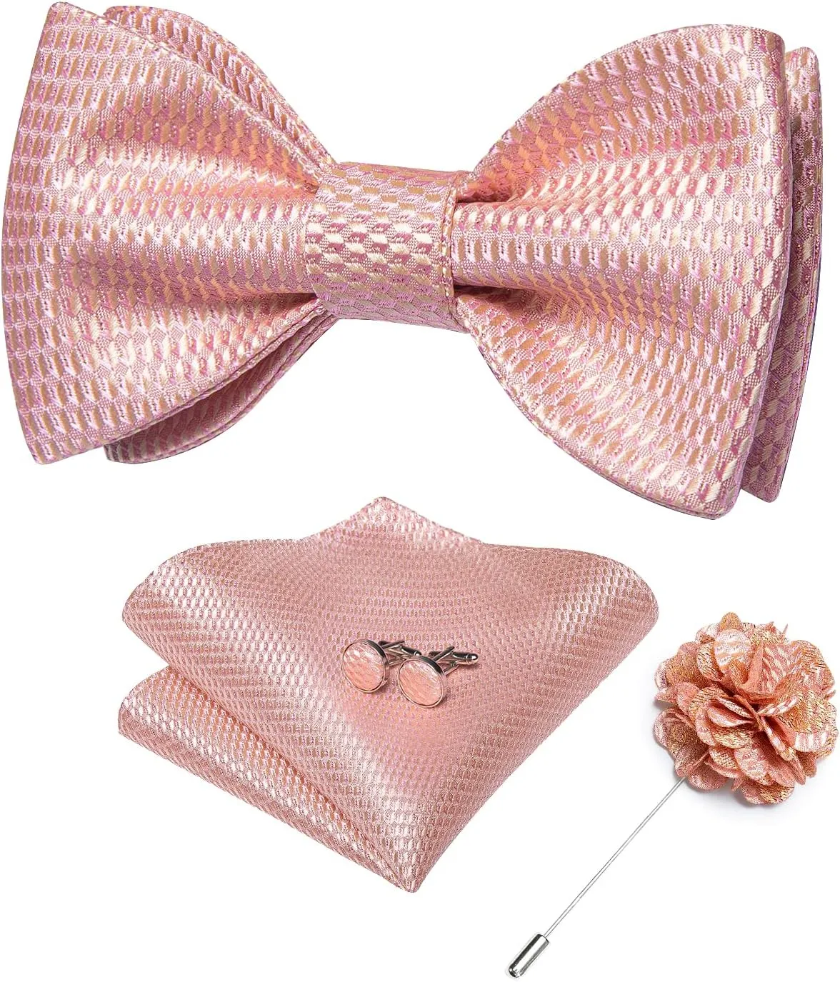 DiBanGu Paisley Bow Ties for Men Silk Self Tied Bowtie and Pocket Square Cufflinks with Lapel Pin for Wedding Party