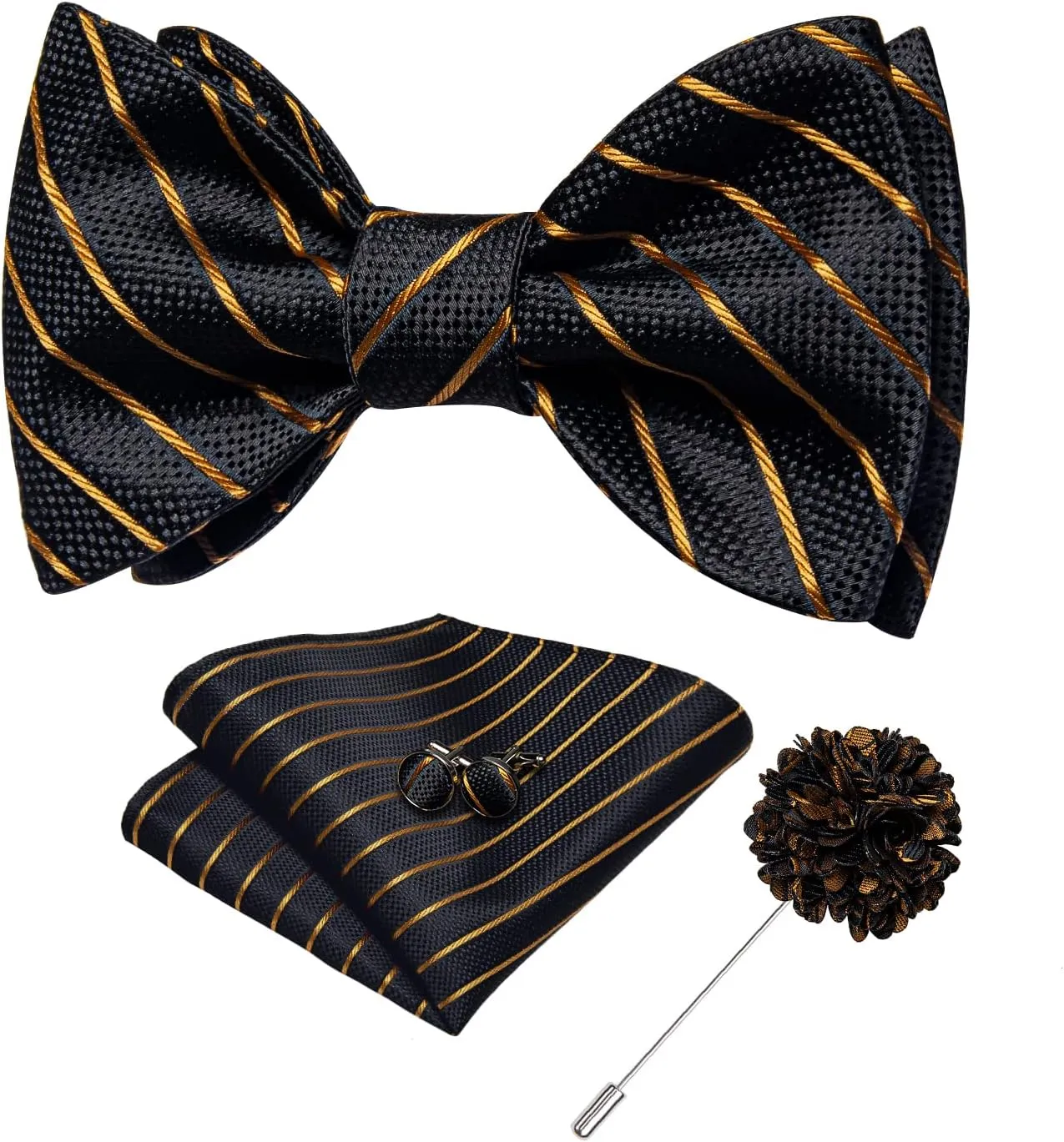 DiBanGu Paisley Bow Ties for Men Silk Self Tied Bowtie and Pocket Square Cufflinks with Lapel Pin for Wedding Party