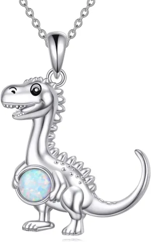 Dinosaur Necklace 925 Sterling Silver Dinosaur Opal Jewelry for Women Gift Daughter Birthday Gifts for Women