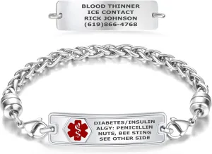 Divoti Medical Alert Bracelets for Women and Men, Custom Engraved Classic Medical ID Bracelet, w/Wheat Chain  Color/Size