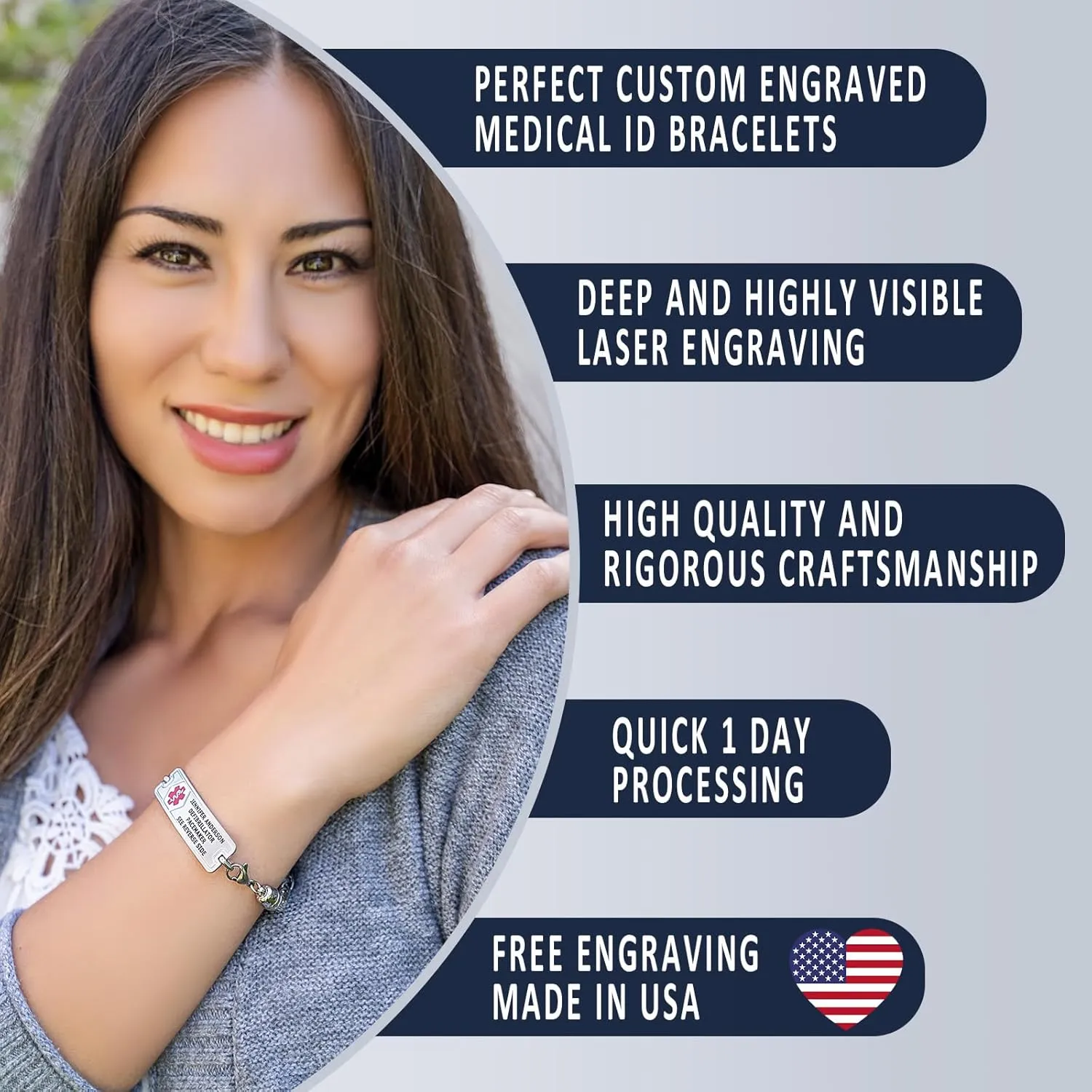 Divoti Medical Alert Bracelets for Women and Men, Custom Engraved Classic Medical ID Bracelet, w/Wheat Chain  Color/Size