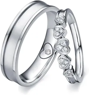 DIYA Personalized Moissanite Heart Wedding Bands Set for Him and Her, White/Rose/Yellow Gold Plated Moissanite Heart Engagement Rings for Couple Anniversary Valentine's Day Gifts for Wife Husband