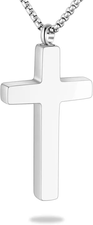 Dletay Cremation Necklace for Ashes Stainless Steel Cross Pendant Urn Necklace Memorial Keepsake Jewelry for Men Women