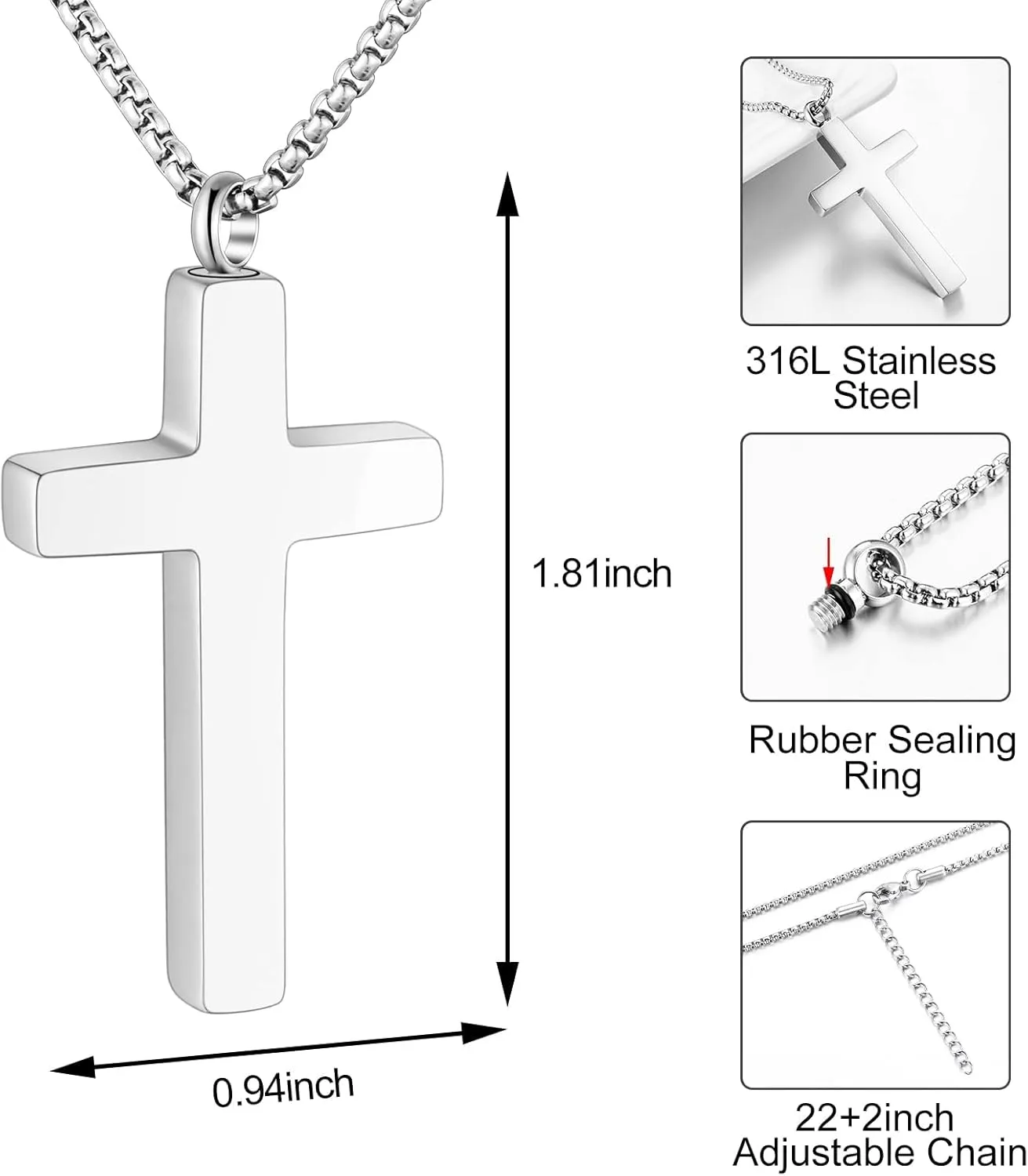 Dletay Cremation Necklace for Ashes Stainless Steel Cross Pendant Urn Necklace Memorial Keepsake Jewelry for Men Women