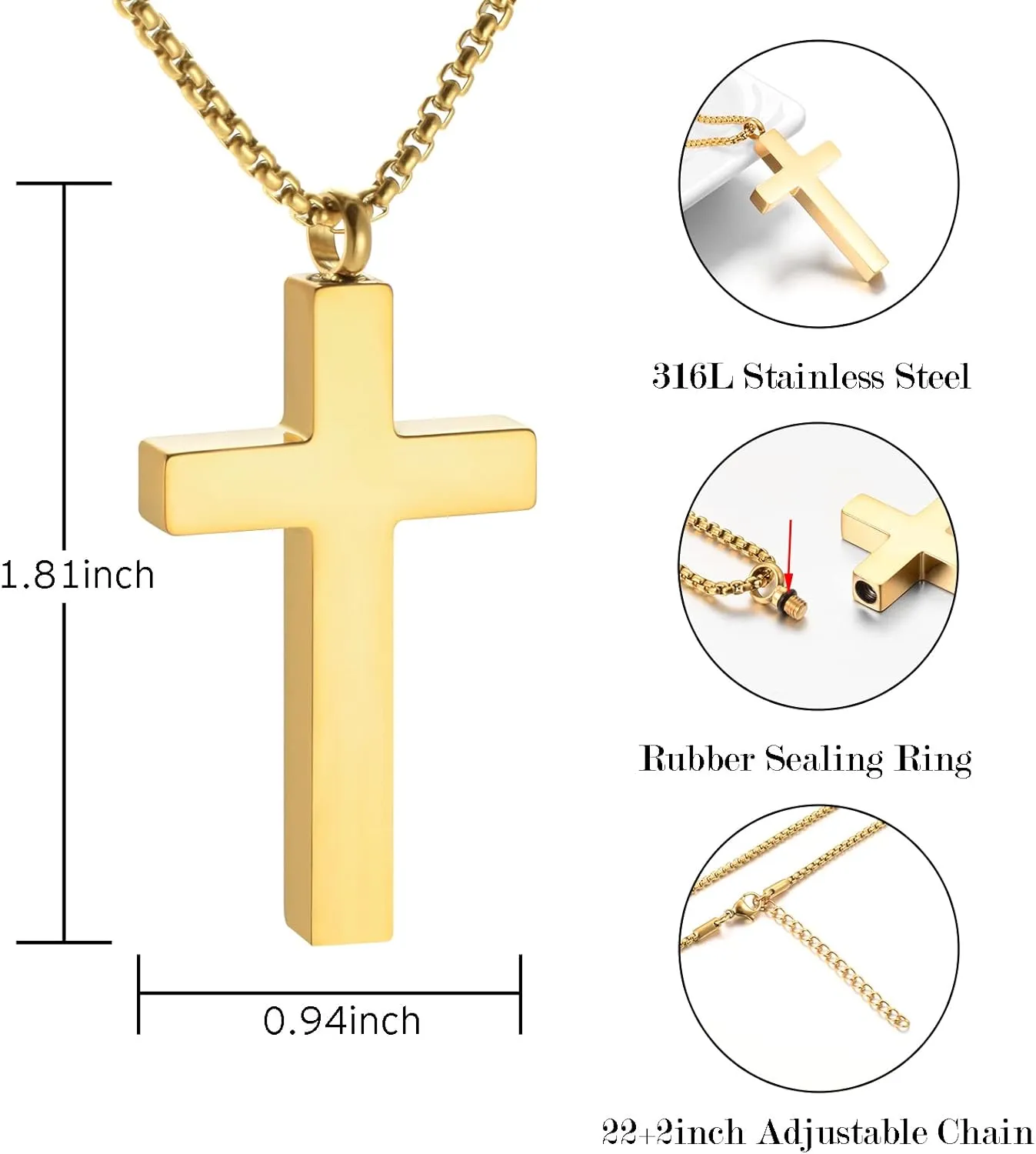 Dletay Cremation Necklace for Ashes Stainless Steel Cross Pendant Urn Necklace Memorial Keepsake Jewelry for Men Women
