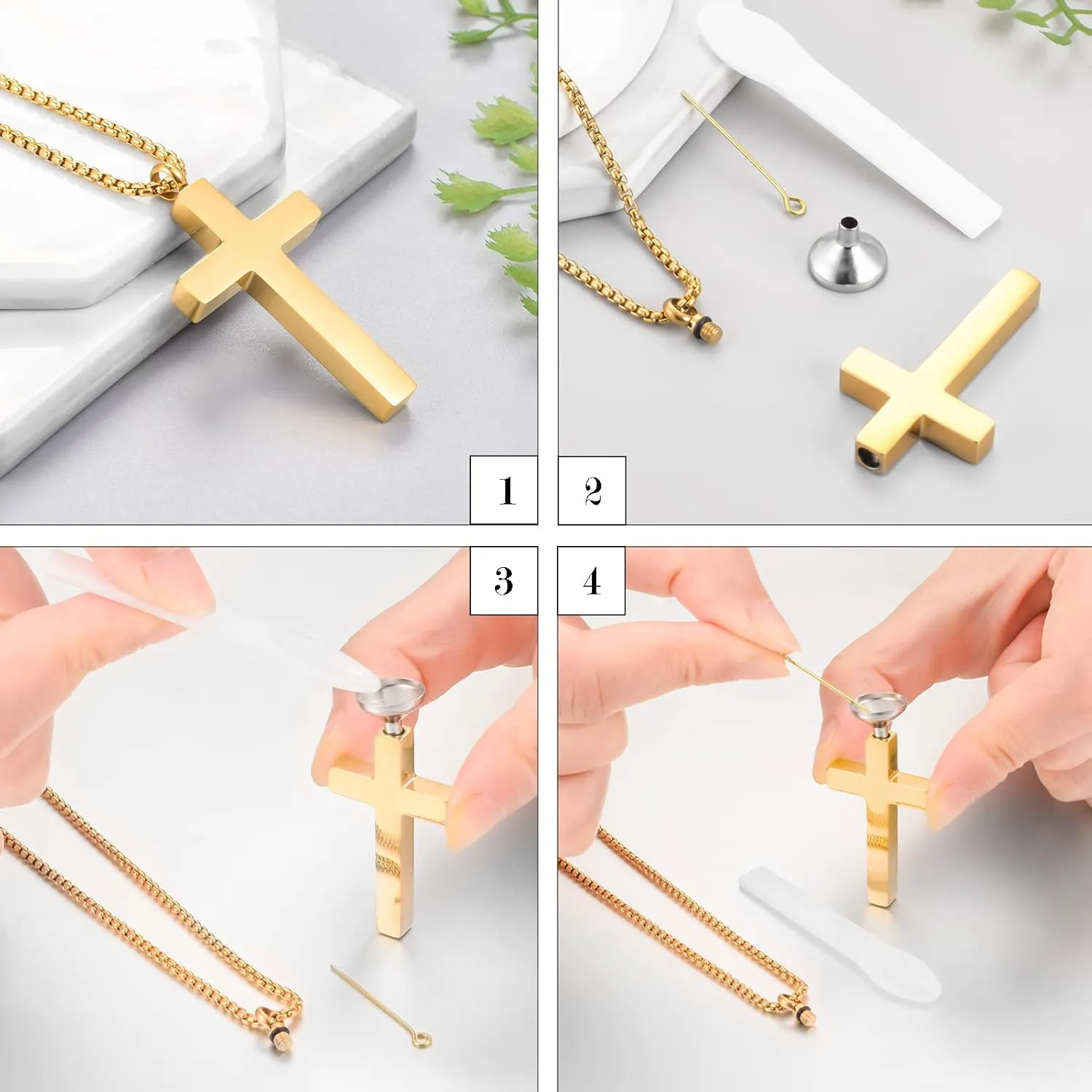 Dletay Cremation Necklace for Ashes Stainless Steel Cross Pendant Urn Necklace Memorial Keepsake Jewelry for Men Women