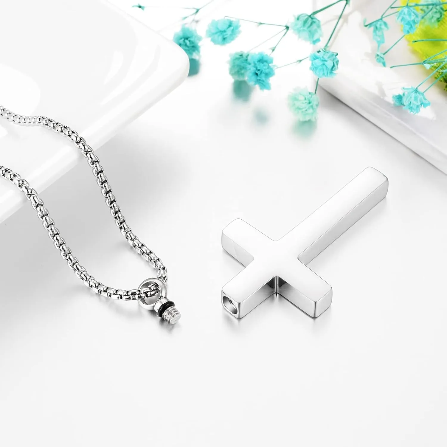 Dletay Cremation Necklace for Ashes Stainless Steel Cross Pendant Urn Necklace Memorial Keepsake Jewelry for Men Women