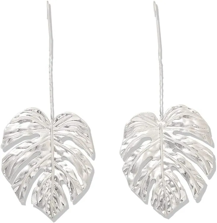 Doubnine Palm Leaf Earrings Large Monstera Gold Line Dangle Earrings Bohemian Summer Festvial Jewelry for Women