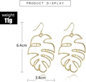 Doubnine Palm Leaf Earrings Large Monstera Gold Line Dangle Earrings Bohemian Summer Festvial Jewelry for Women