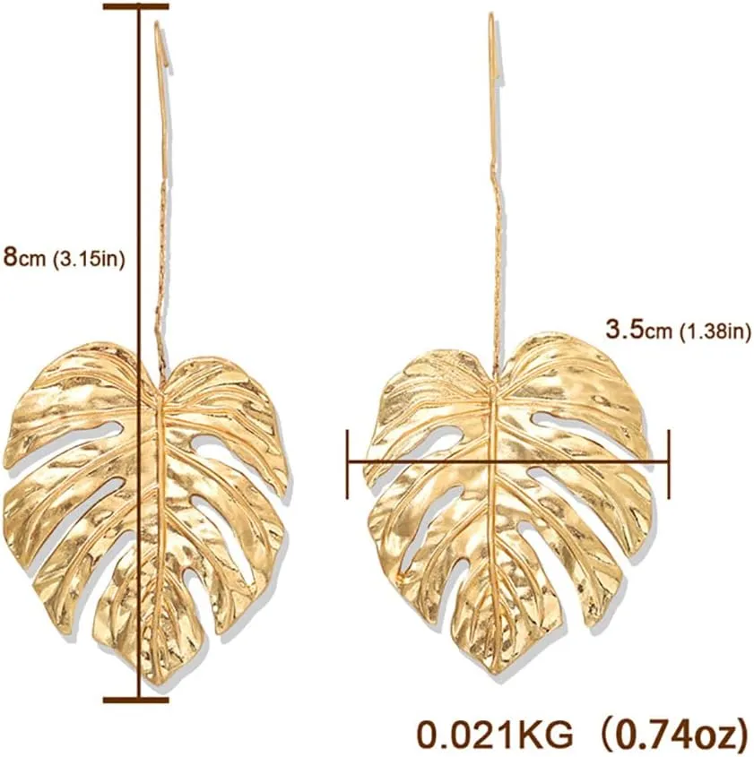 Doubnine Palm Leaf Earrings Large Monstera Gold Line Dangle Earrings Bohemian Summer Festvial Jewelry for Women