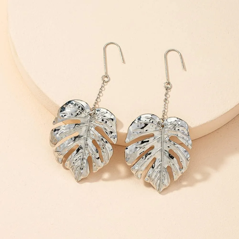 Doubnine Palm Leaf Earrings Large Monstera Gold Line Dangle Earrings Bohemian Summer Festvial Jewelry for Women