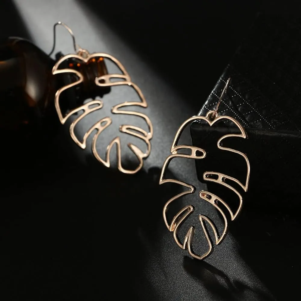 Doubnine Palm Leaf Earrings Large Monstera Gold Line Dangle Earrings Bohemian Summer Festvial Jewelry for Women