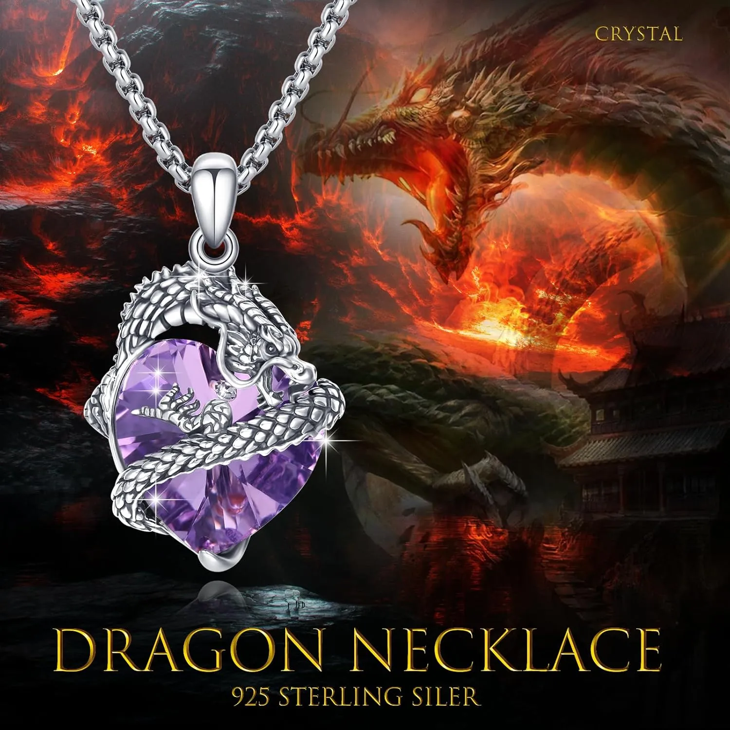 Dragon Necklace for Women 925 Sterling Silver Oxide Dragon Pendant Necklace Birthstone Necklace Retro Jewelry Gift for Women