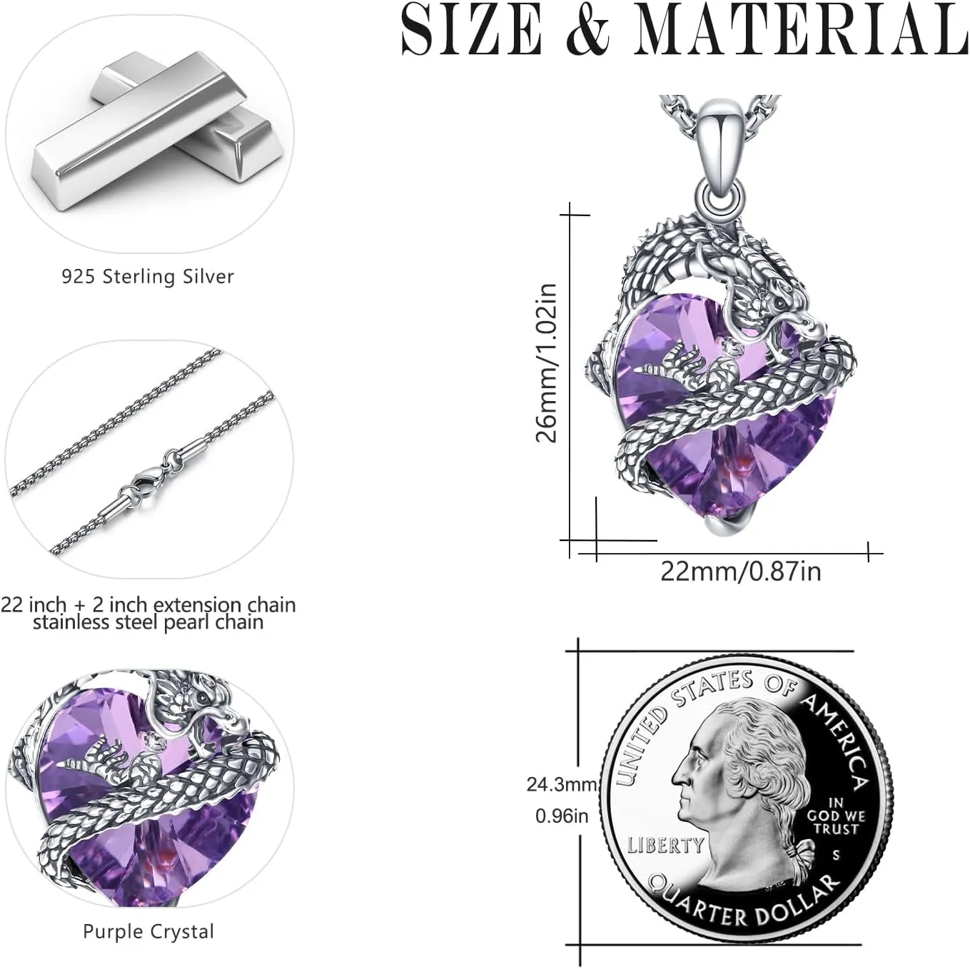 Dragon Necklace for Women 925 Sterling Silver Oxide Dragon Pendant Necklace Birthstone Necklace Retro Jewelry Gift for Women