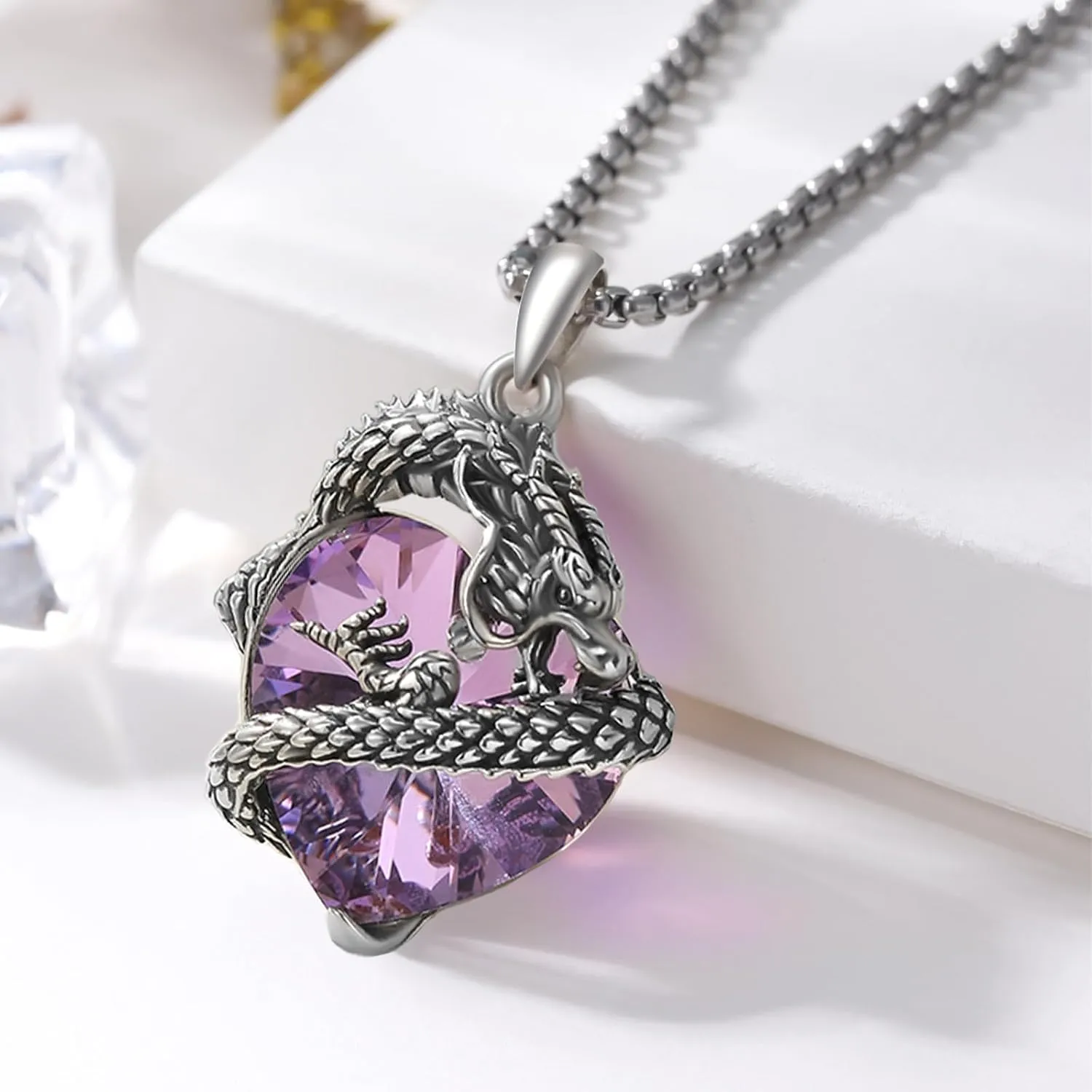 Dragon Necklace for Women 925 Sterling Silver Oxide Dragon Pendant Necklace Birthstone Necklace Retro Jewelry Gift for Women