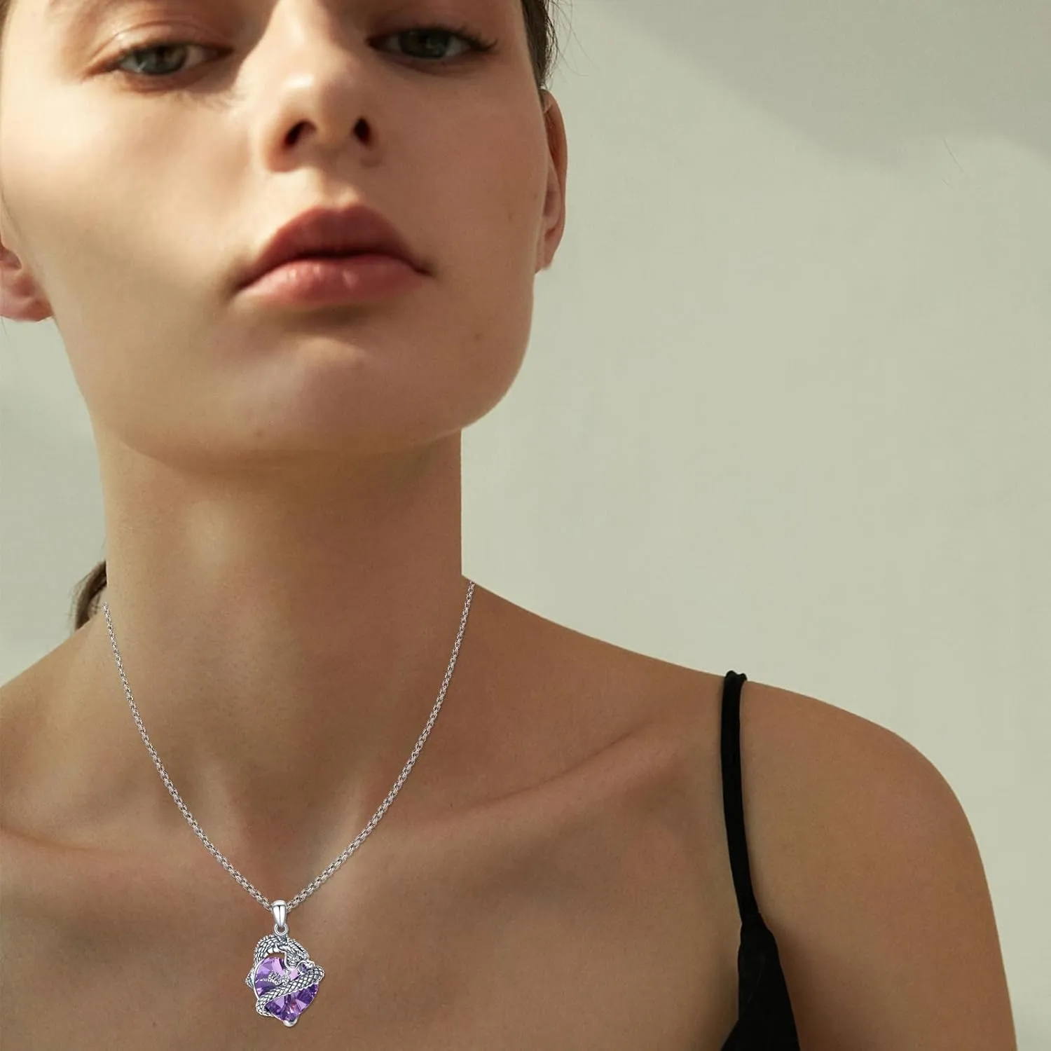 Dragon Necklace for Women 925 Sterling Silver Oxide Dragon Pendant Necklace Birthstone Necklace Retro Jewelry Gift for Women