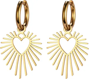 Dreamtimes Geometric Heart Sun Pendant Drop Earrings Stainless Steel Women Hoop Earring Sun Hoop Earrings Hypoallergenic Earrings for Women
