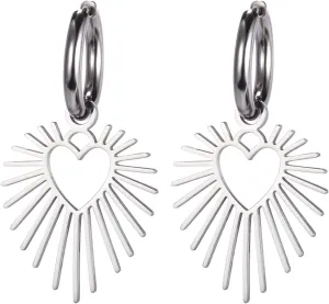 Dreamtimes Geometric Heart Sun Pendant Drop Earrings Stainless Steel Women Hoop Earring Sun Hoop Earrings Hypoallergenic Earrings for Women