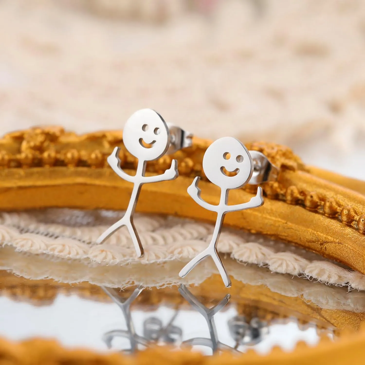 Dreamtimes Smiley Face Figurine Sign Language Earrings for Women Men Stainless Steel Finger Stickman Trend Couple Earrings Punky and quirky earrings