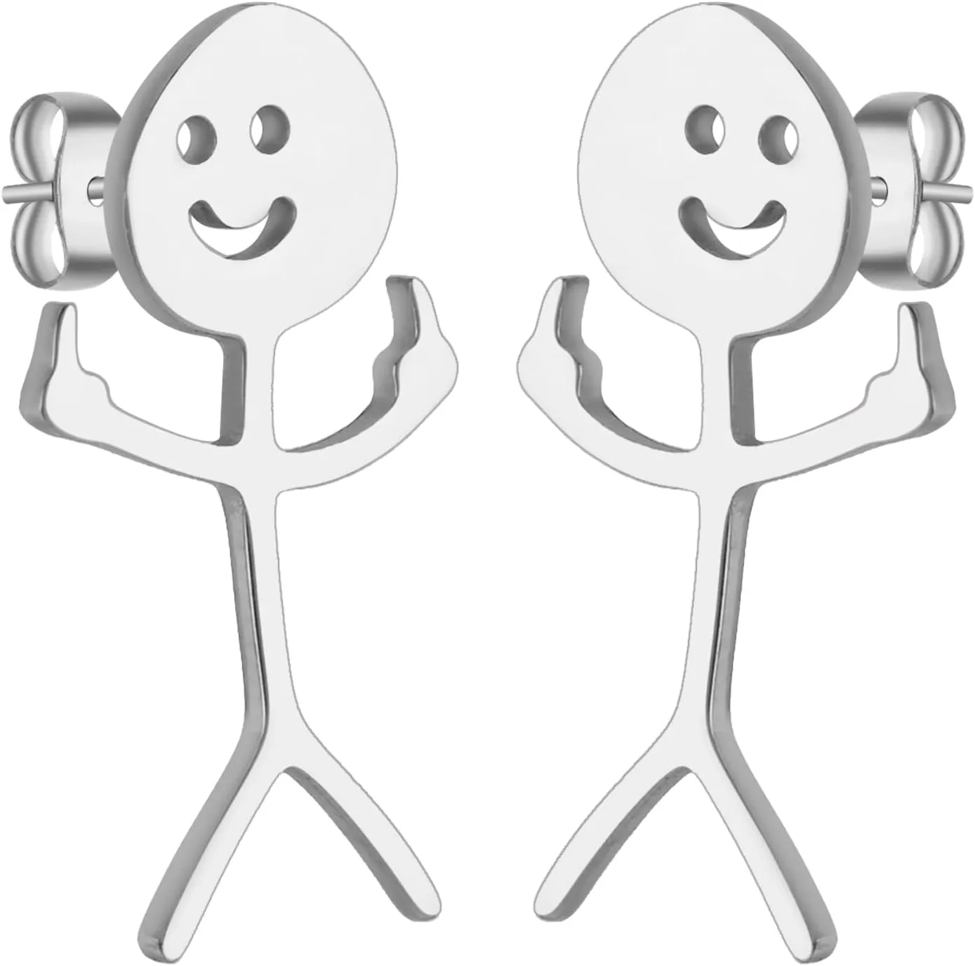 Dreamtimes Smiley Face Figurine Sign Language Earrings for Women Men Stainless Steel Finger Stickman Trend Couple Earrings Punky and quirky earrings