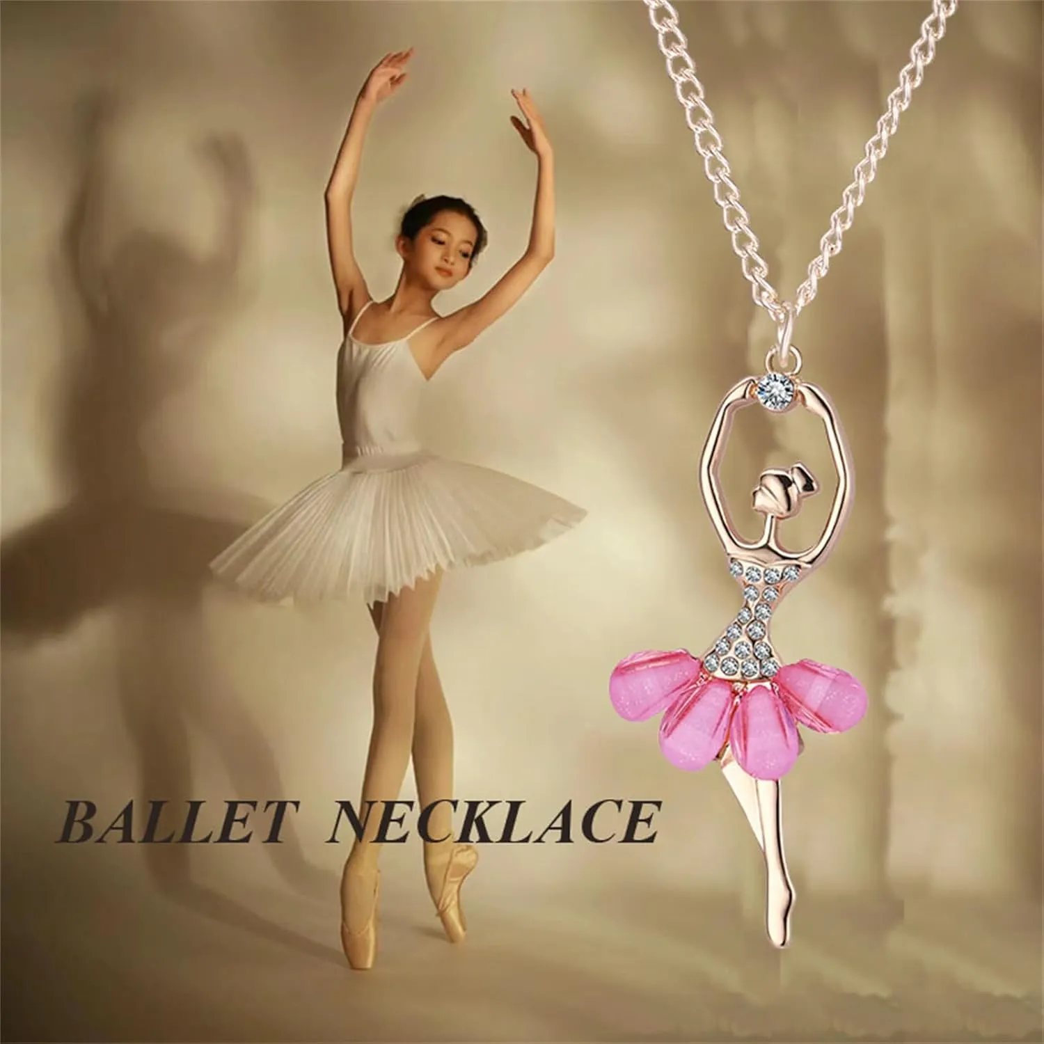 Dreuyet Ballerina Earrings Necklace Set for Women Ballerina Ballet Fashion Earring and Necklace for Dancer Dainty Jewelry Set