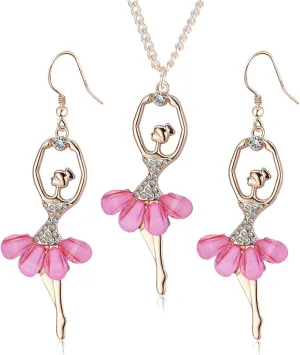 Dreuyet Ballerina Earrings Necklace Set for Women Ballerina Ballet Fashion Earring and Necklace for Dancer Dainty Jewelry Set