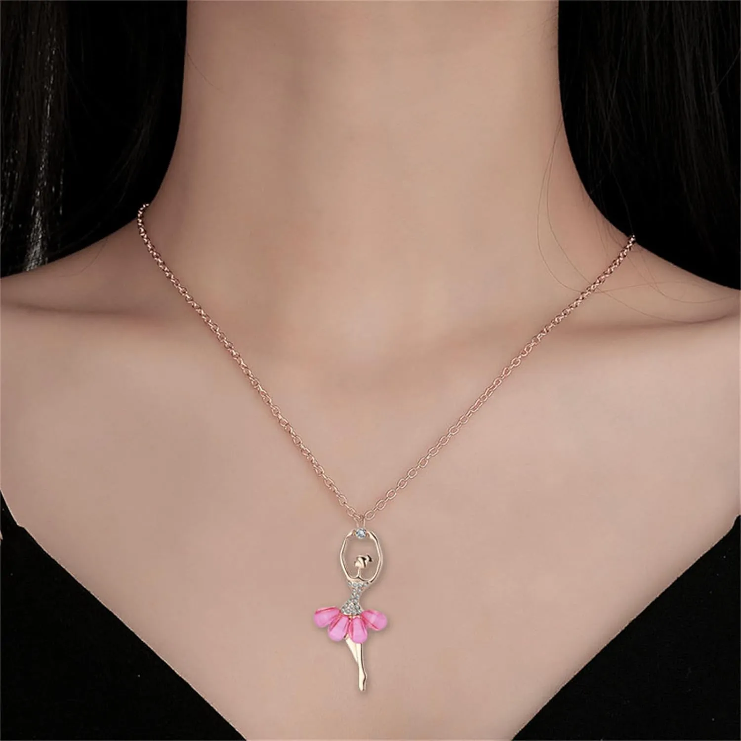 Dreuyet Ballerina Earrings Necklace Set for Women Ballerina Ballet Fashion Earring and Necklace for Dancer Dainty Jewelry Set