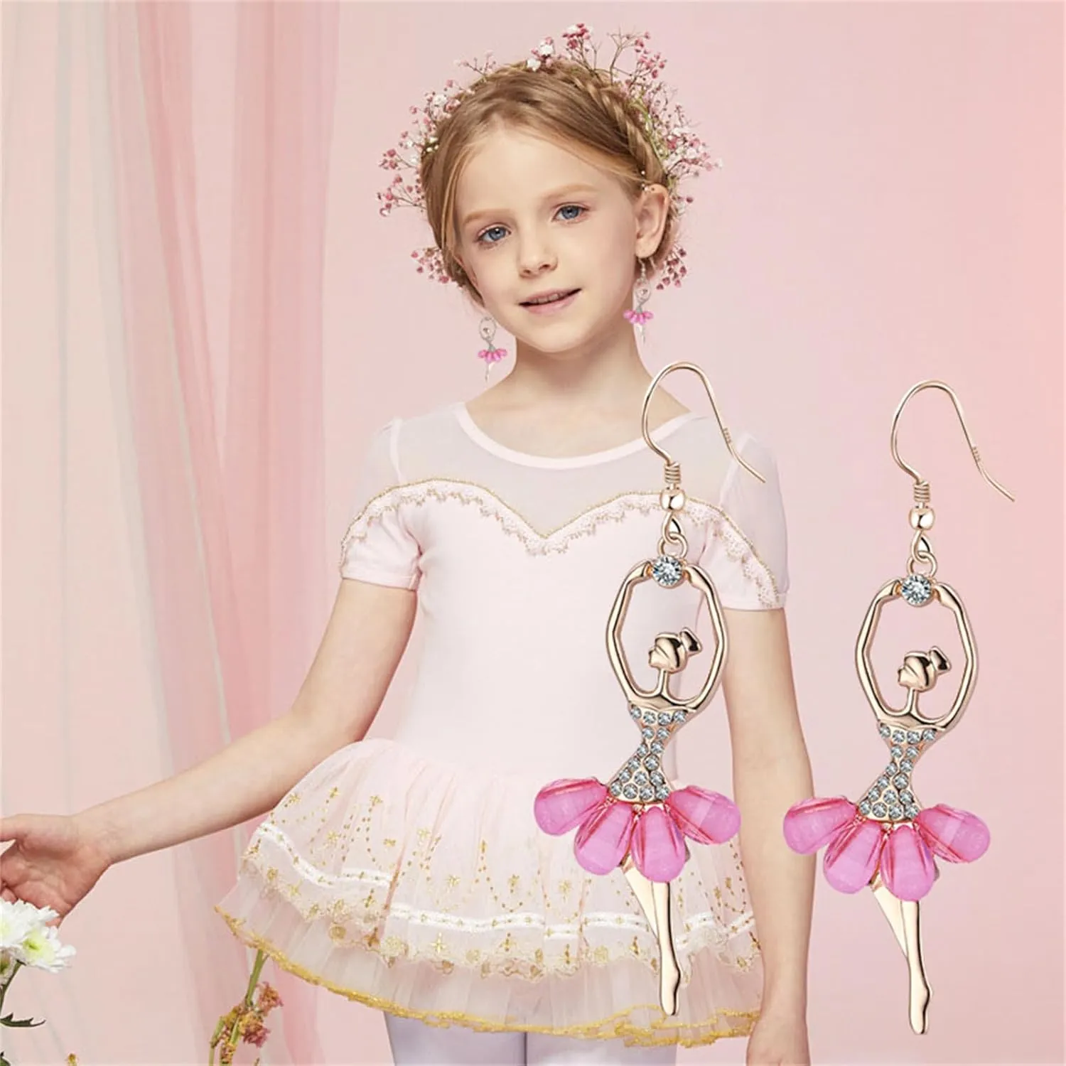 Dreuyet Ballerina Earrings Necklace Set for Women Ballerina Ballet Fashion Earring and Necklace for Dancer Dainty Jewelry Set