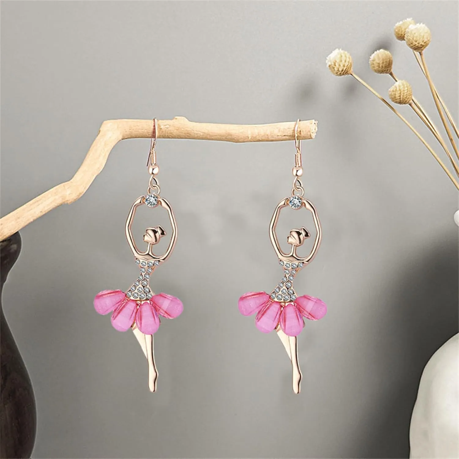 Dreuyet Ballerina Earrings Necklace Set for Women Ballerina Ballet Fashion Earring and Necklace for Dancer Dainty Jewelry Set