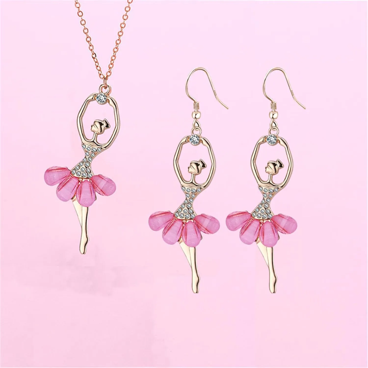 Dreuyet Ballerina Earrings Necklace Set for Women Ballerina Ballet Fashion Earring and Necklace for Dancer Dainty Jewelry Set