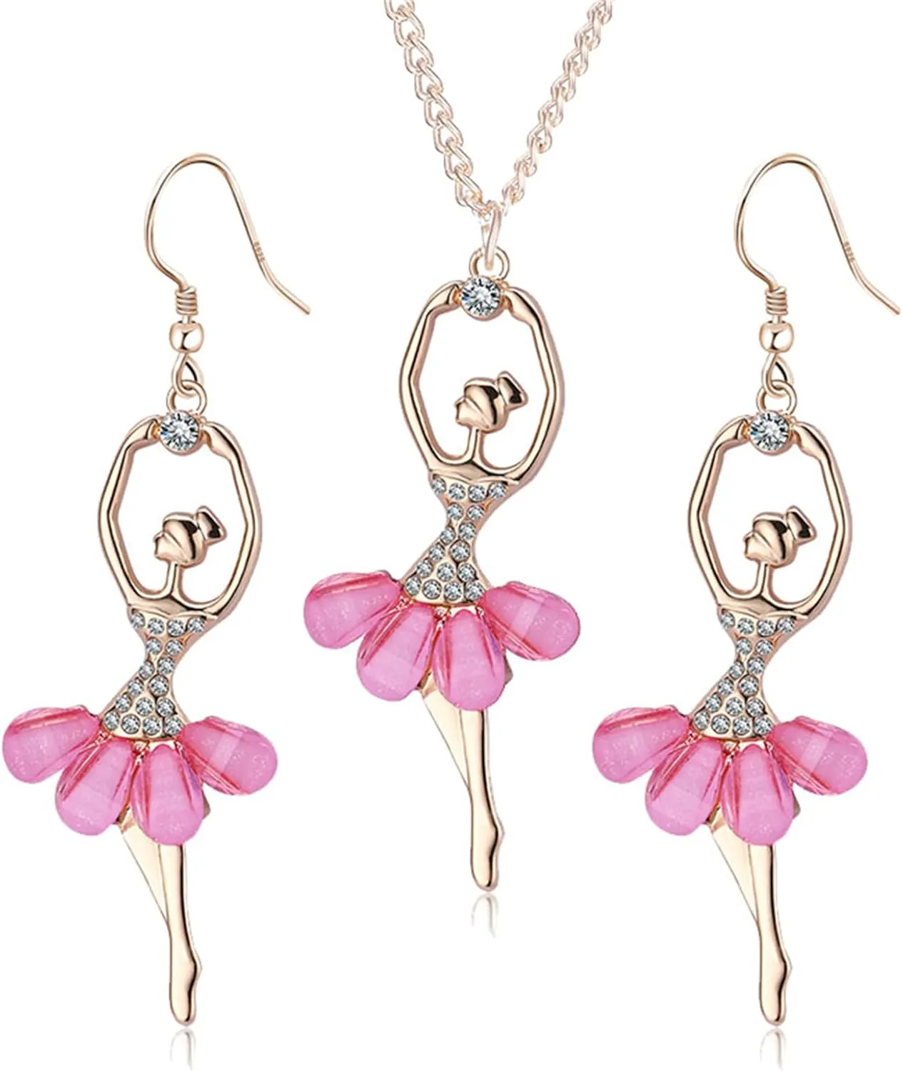 Dreuyet Ballerina Earrings Necklace Set for Women Ballerina Ballet Fashion Earring and Necklace for Dancer Dainty Jewelry Set