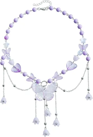 Dreuyet Bohemian Butterfly Tassel Necklace for Women Dainty Resin Y2K Heart Butterfly Choker Charm Crystal Beaded Pendant Necklace Summer Seaside Jewellery