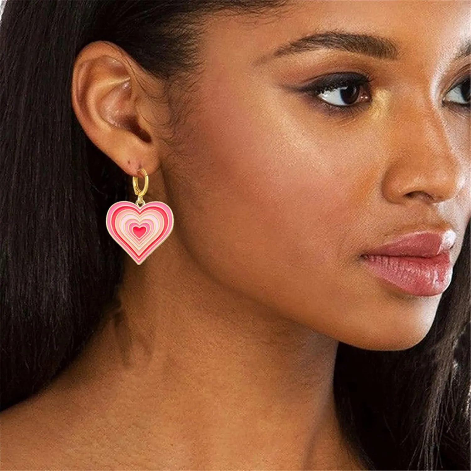 Dreuyet Valentines Day Earrings Love Heart Earrings for Women Red Pink Unique Enamel 14K Gold Plated Y2K Love Heart Dangle Huggie Hoop Earrings Statement Earrings Valentines Day Gifts
