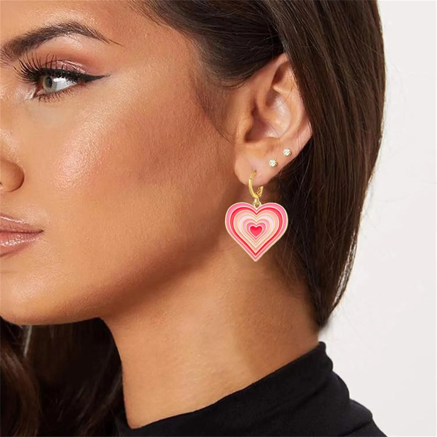 Dreuyet Valentines Day Earrings Love Heart Earrings for Women Red Pink Unique Enamel 14K Gold Plated Y2K Love Heart Dangle Huggie Hoop Earrings Statement Earrings Valentines Day Gifts