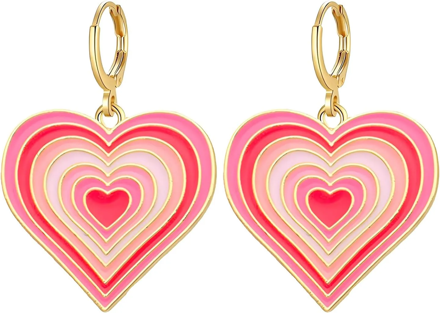 Dreuyet Valentines Day Earrings Love Heart Earrings for Women Red Pink Unique Enamel 14K Gold Plated Y2K Love Heart Dangle Huggie Hoop Earrings Statement Earrings Valentines Day Gifts